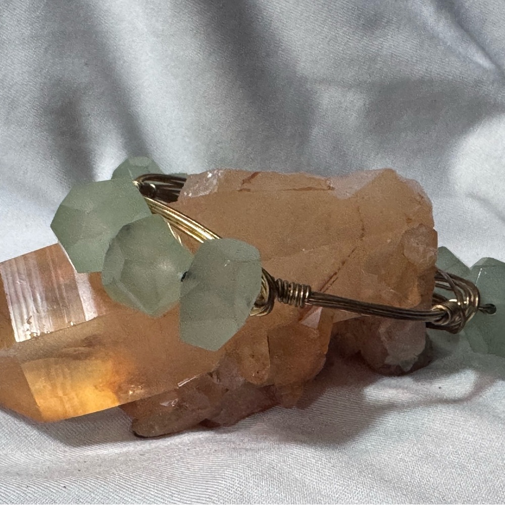 Bourbon & Bowties Mint Green Faceted Gemstone wire wrapped bangle bracelet